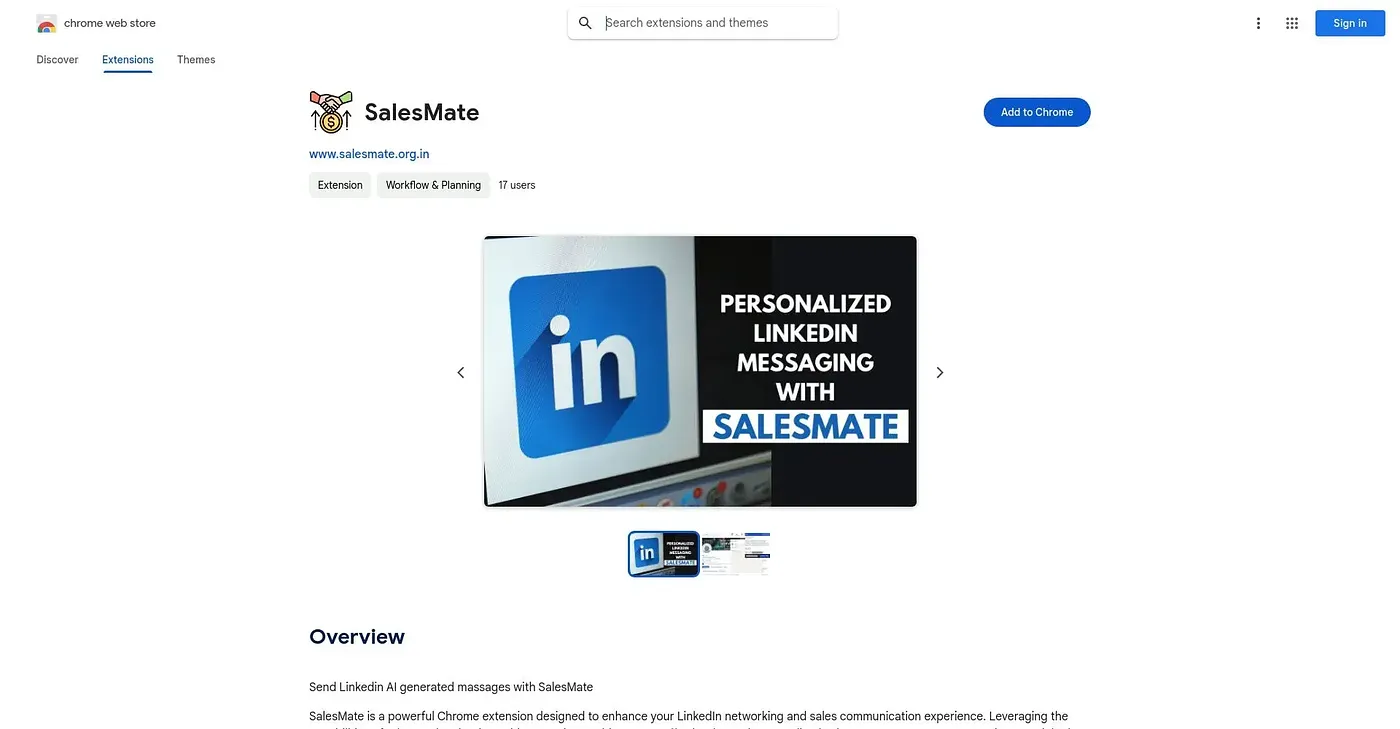Screenshot of SalesMate Chrome Extension