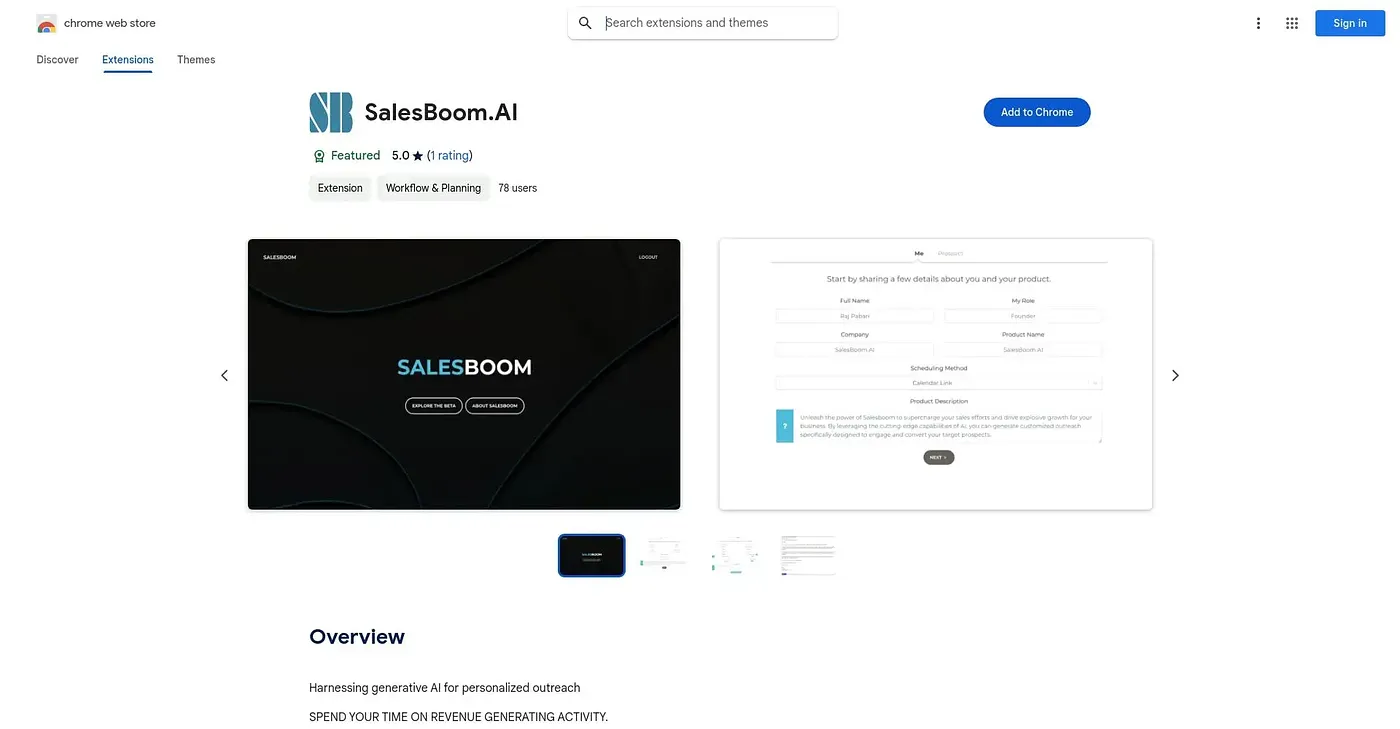 Screenshot of Salesboom AI Chrome Extension