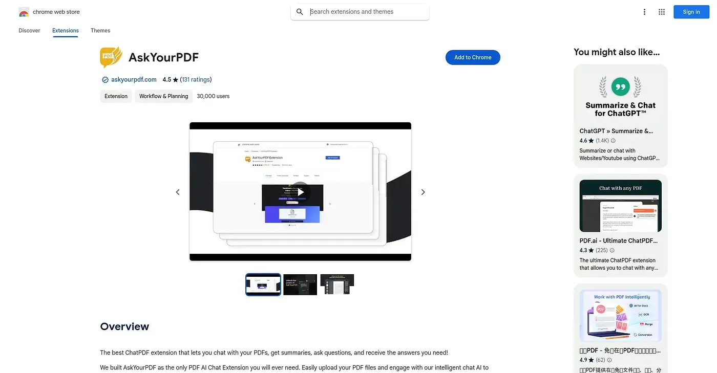 Screenshot of AskYourPDF Extension