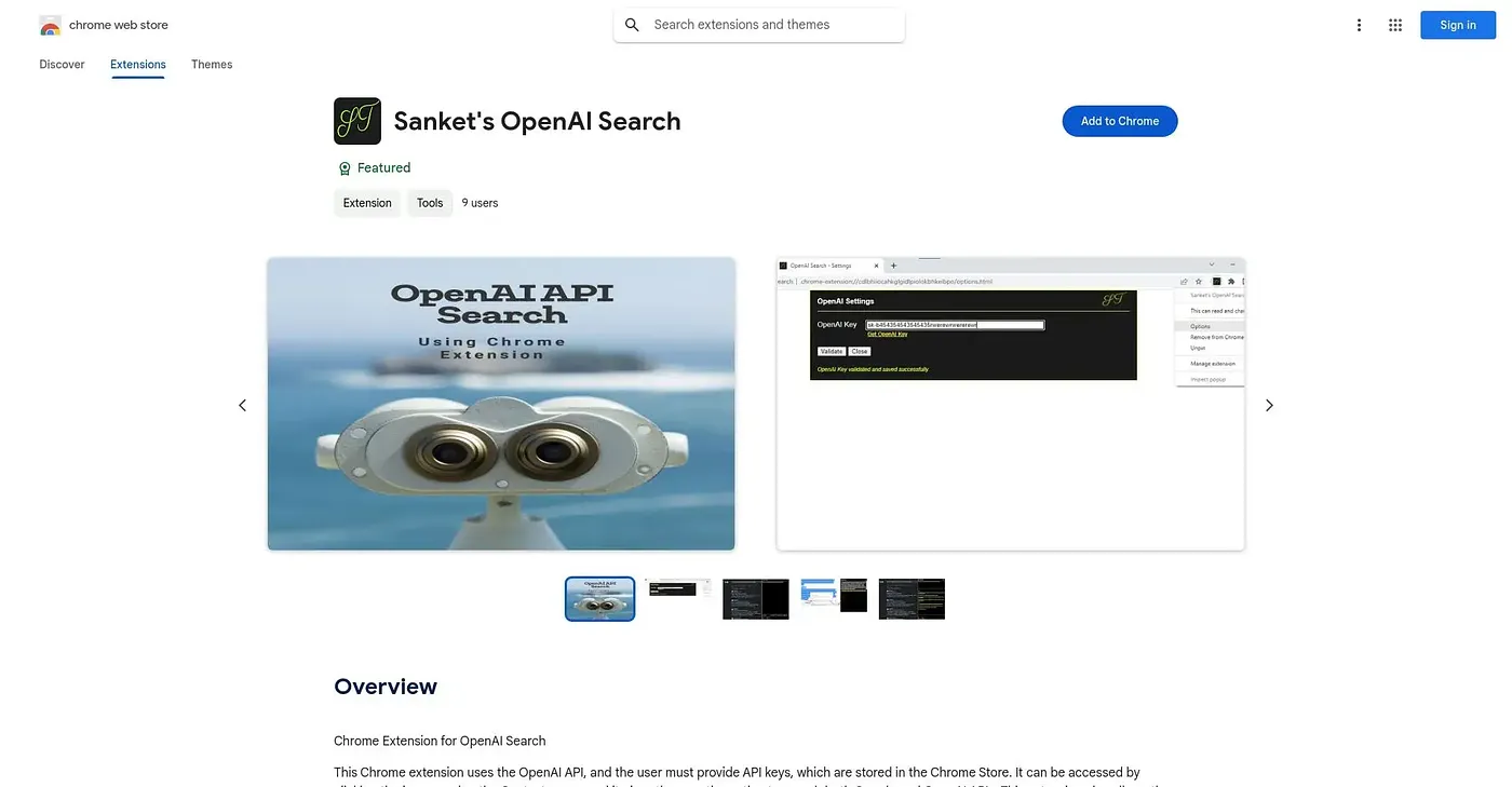 Screenshot of Sanket's OpenAI Search Chrome Extension