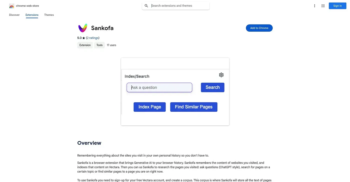 Screenshot of Sankofa Chrome Extension