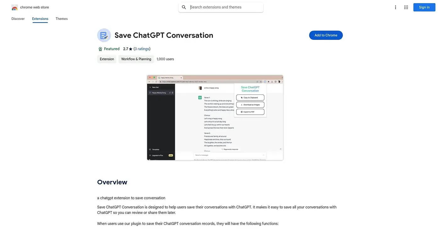 Screenshot of Save ChatGPT Conversation Chrome Extension