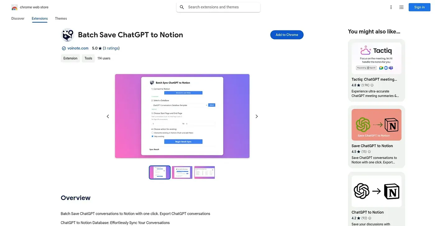 Screenshot of Save ChatGPT to Notion - Chrome Extension