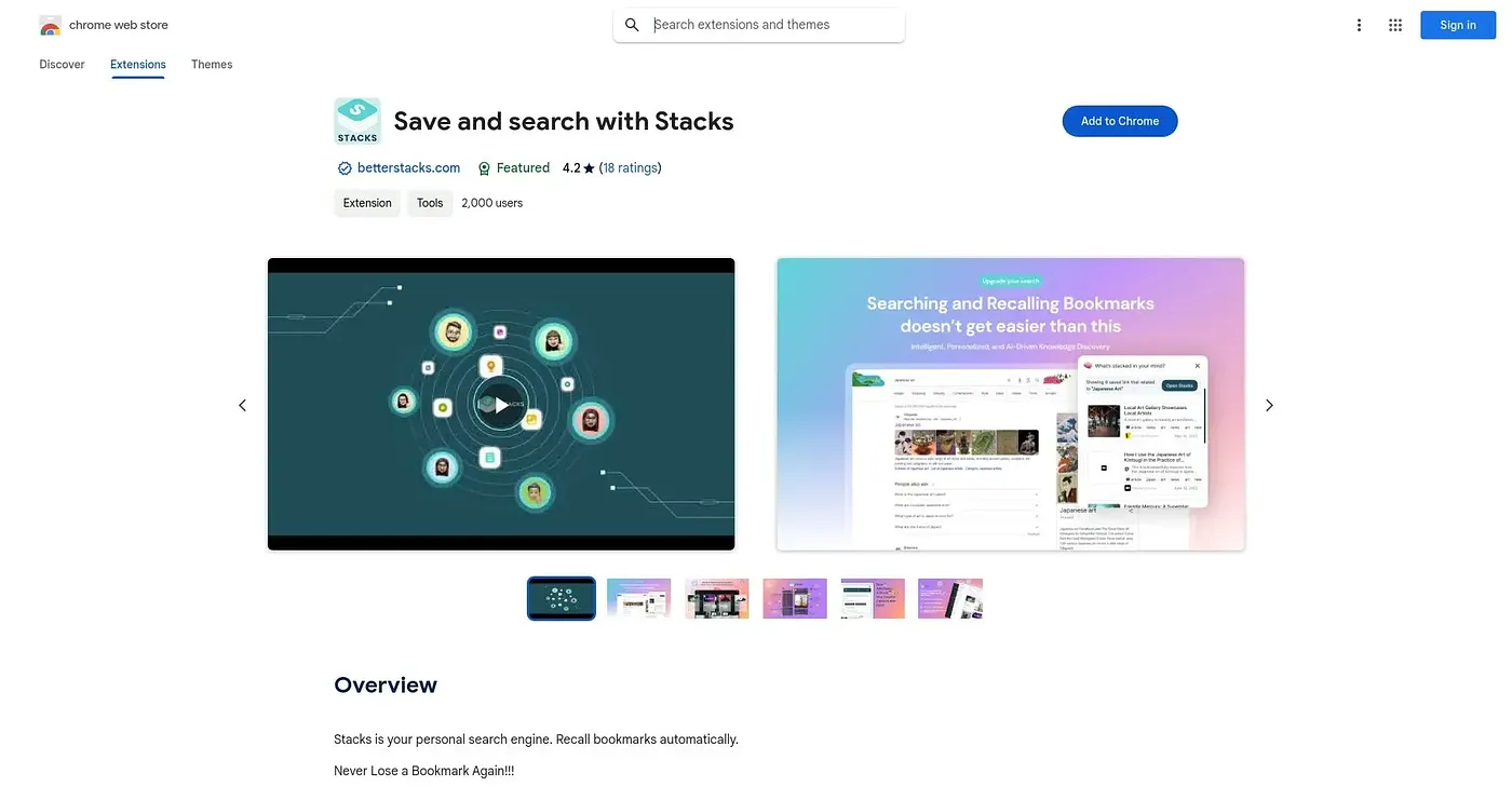 Screenshot of Save and Search with Stac Chrome Extension