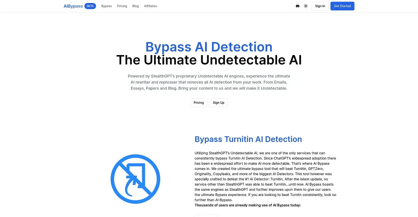 Screenshot of AI Bypass