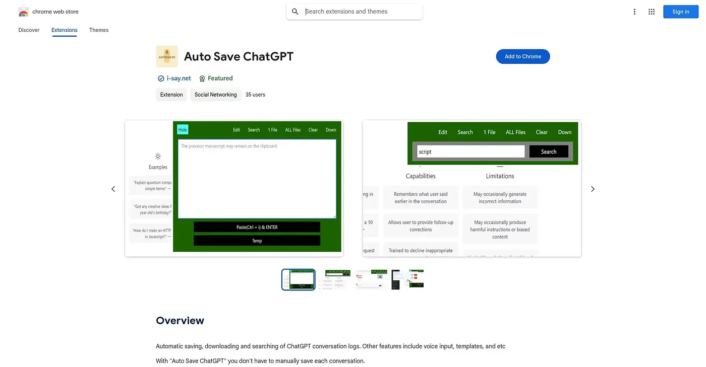 Screenshot of Auto Save ChatGPT Chrome Extension