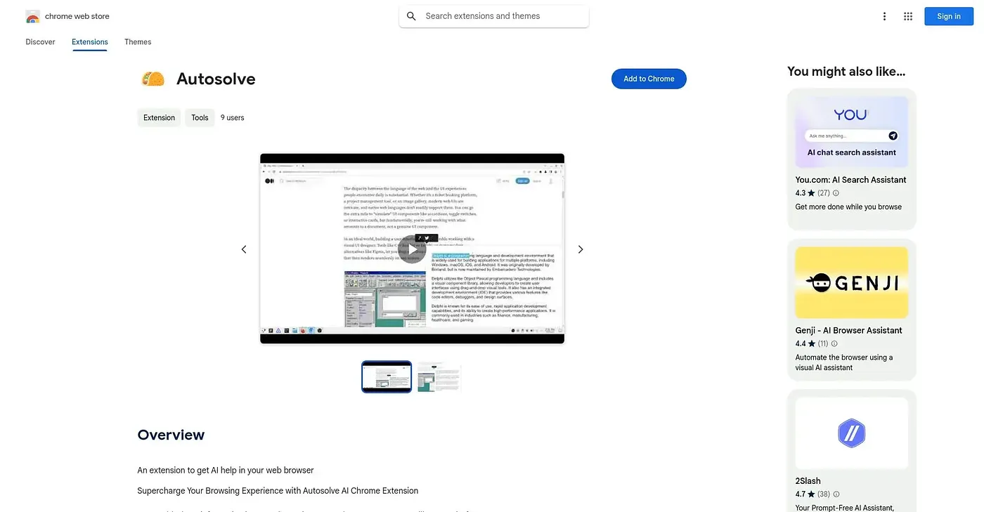 Screenshot of AutoSolve Chrome Extension