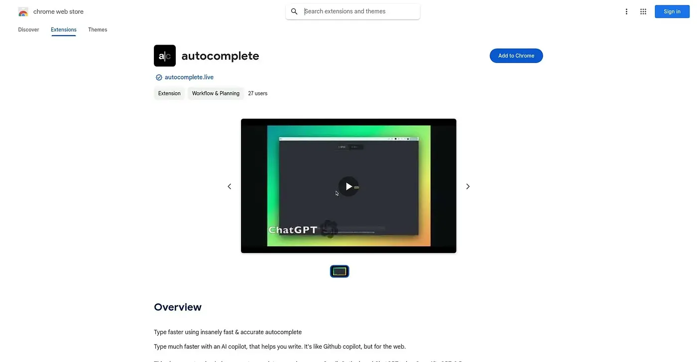 Screenshot of Autocomplete Chrome Extension