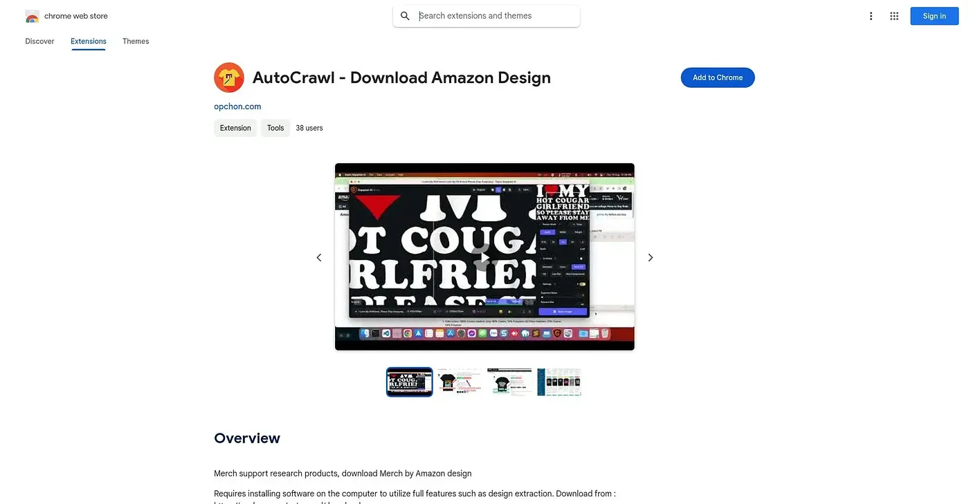 Screenshot of Autocrawl Download Amazon Extension
