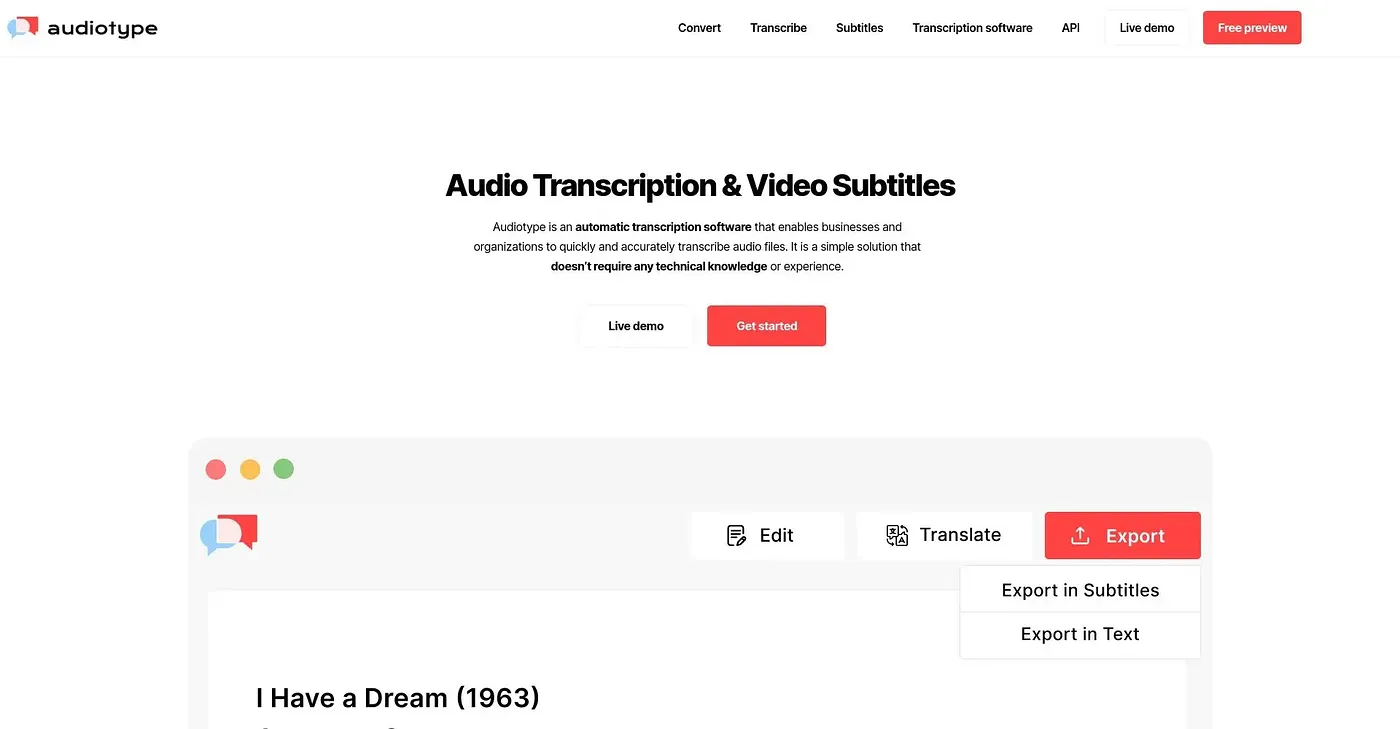 Screenshot of Audiotype