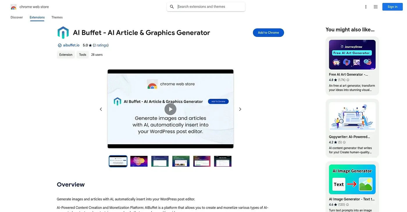 Screenshot of AI Buffet AI Article Grap