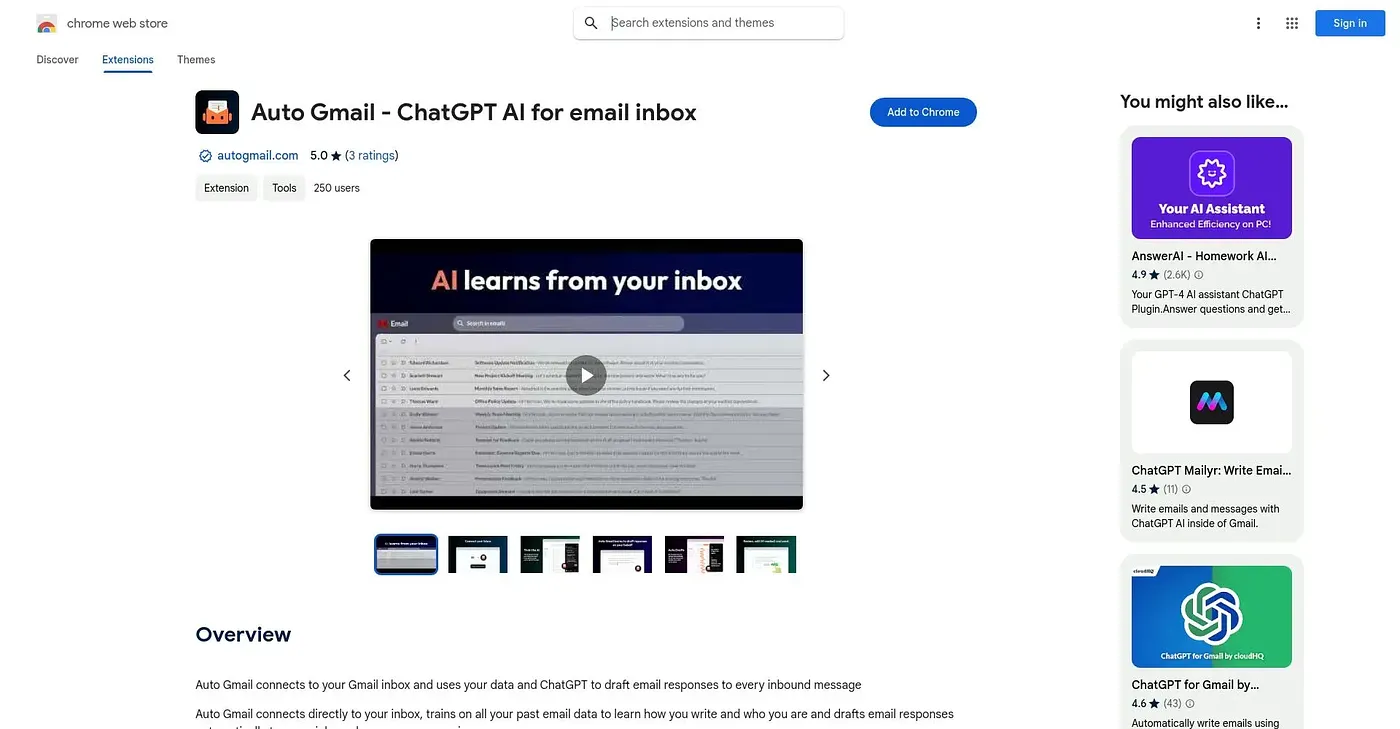 Screenshot of Auto Gmail ChatGPT AI for