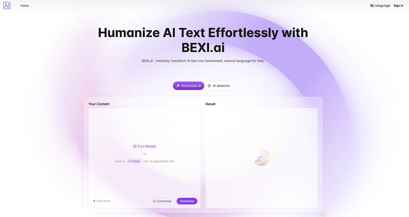 Screenshot of BEXI AI