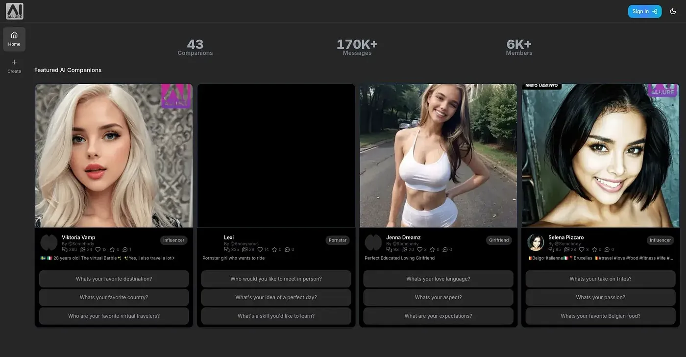 Screenshot of AI Allure