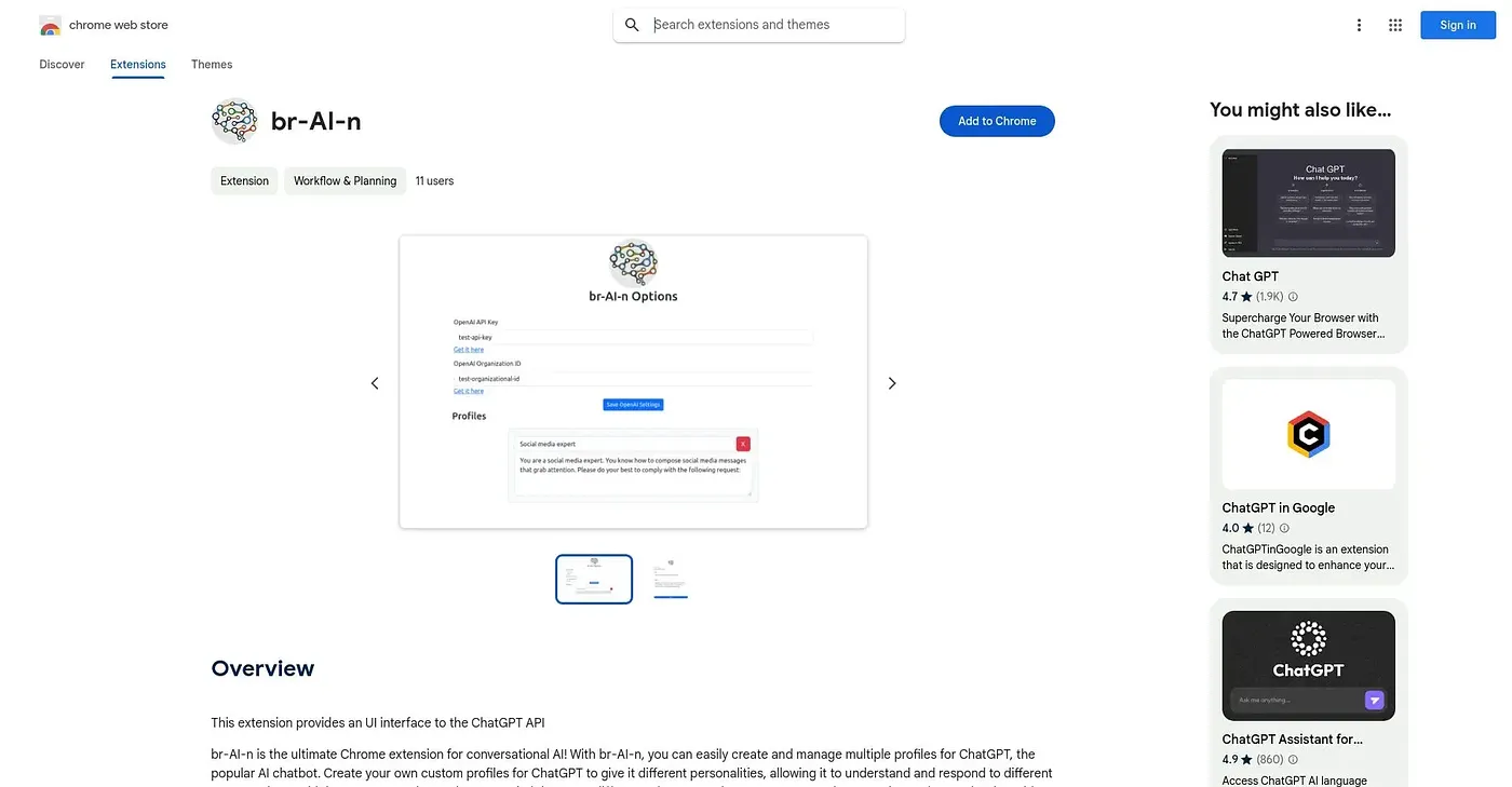 Screenshot of BR AI N Chrome Extension
