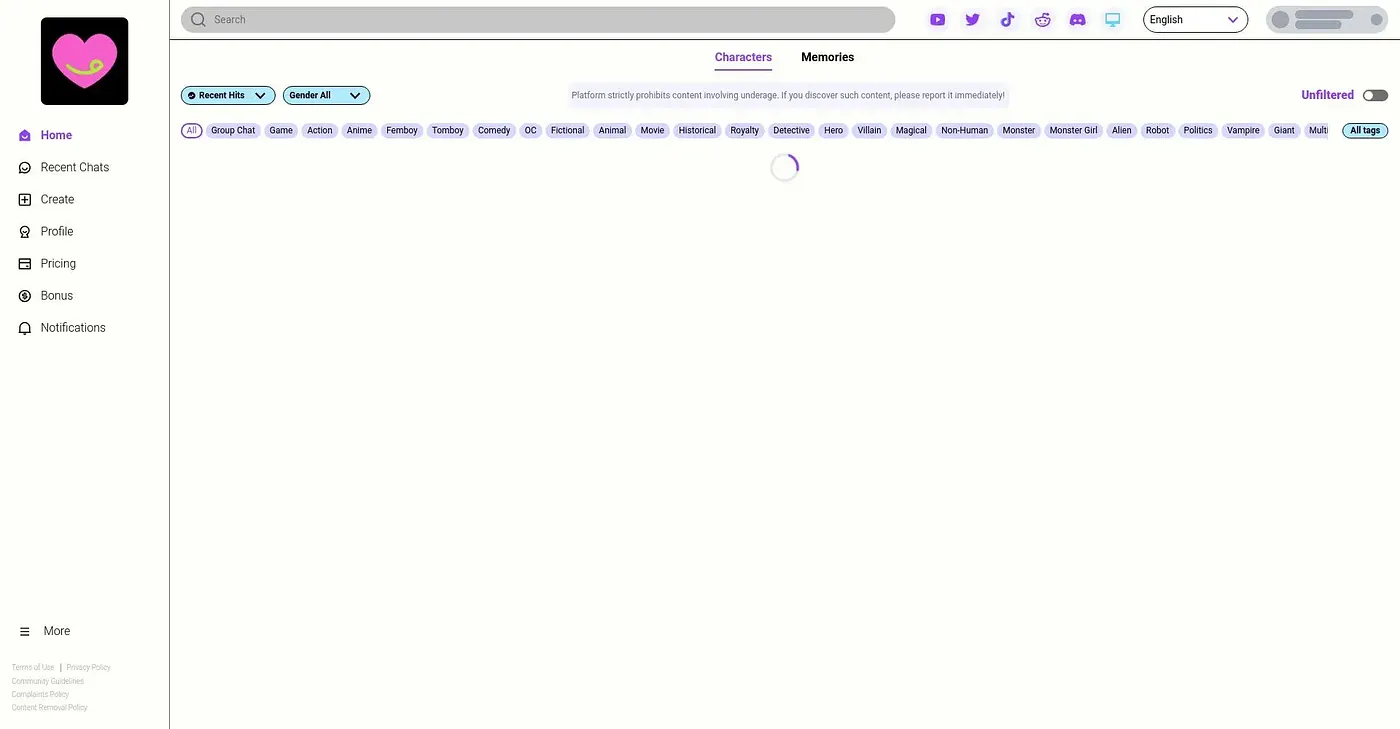 Screenshot of Crushon AI