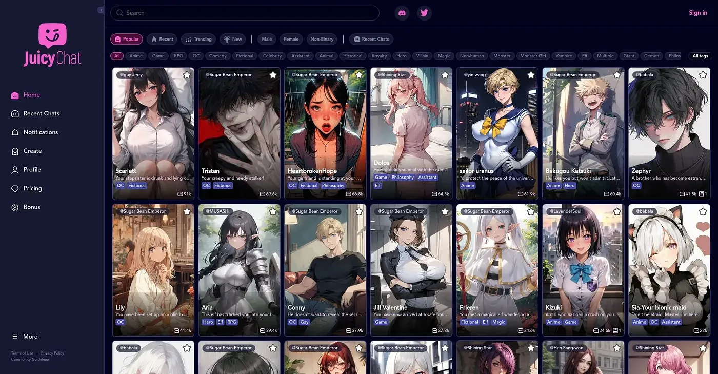 Screenshot of JuicyChat