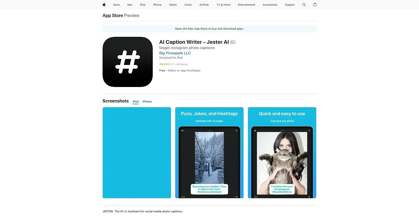 Screenshot of AI Caption Writer