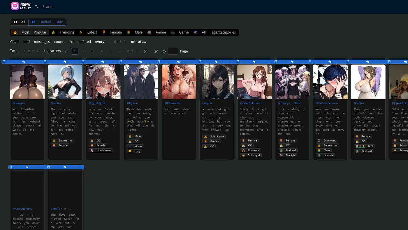 Screenshot of NSFWAIChat