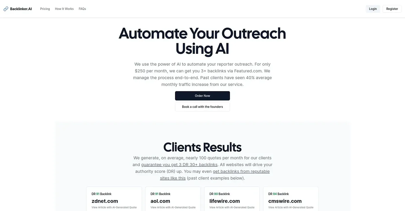 Screenshot of Backlinker AI