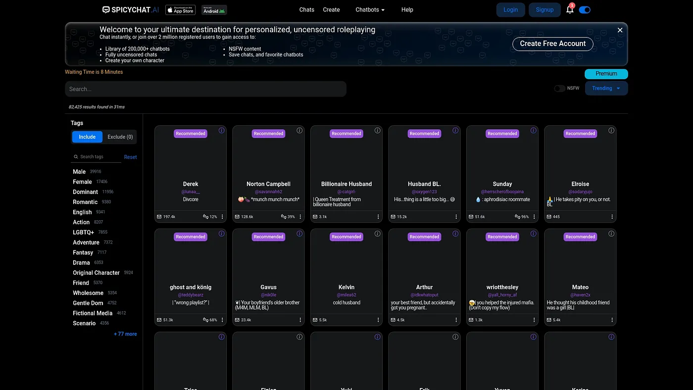 Screenshot of SpicyChat