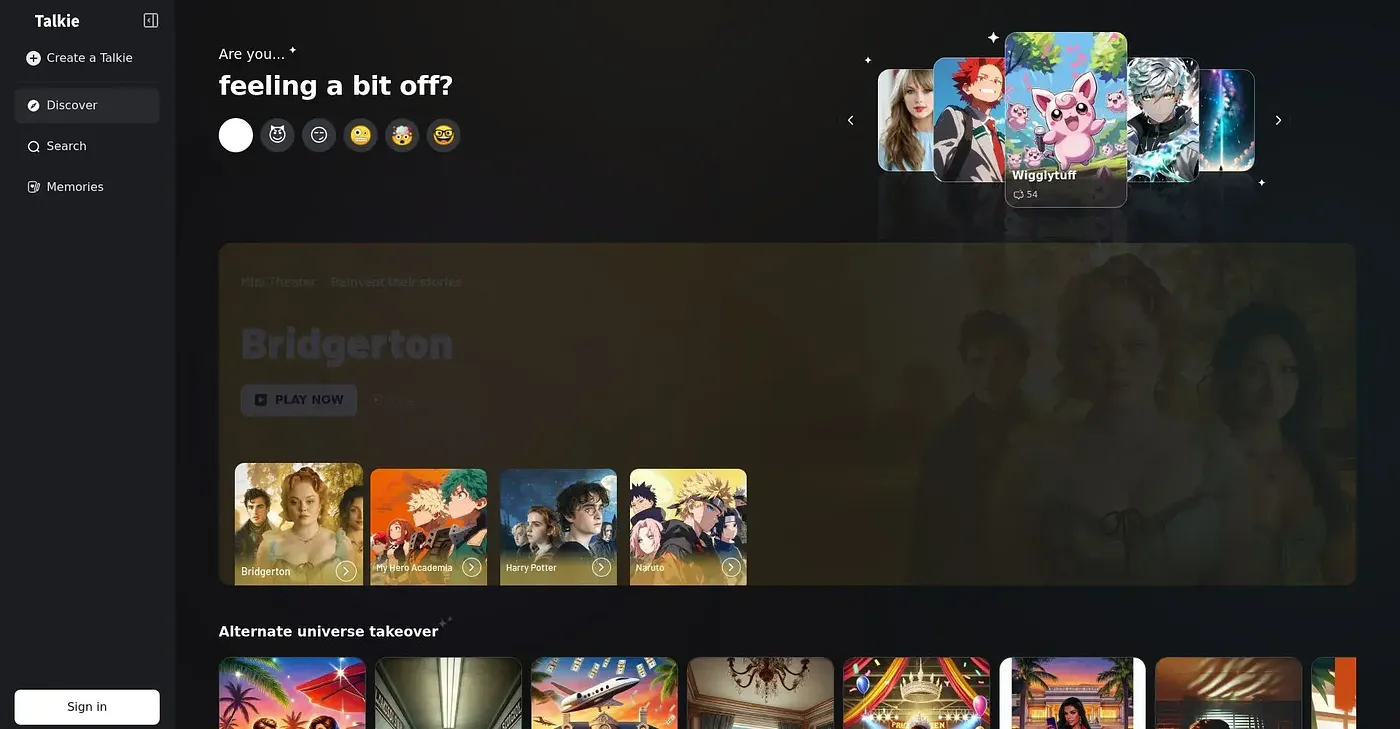 Screenshot of Talkie AI