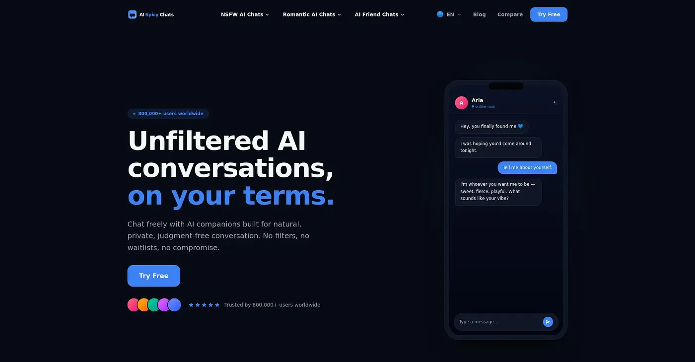 Screenshot of AI Spicy Chats