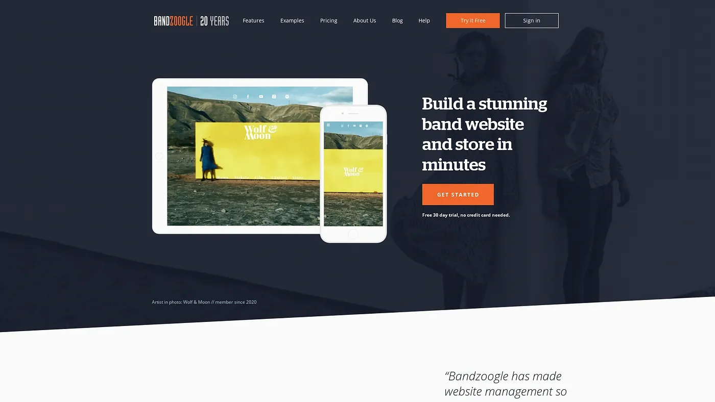 Screenshot of Bandzoogle