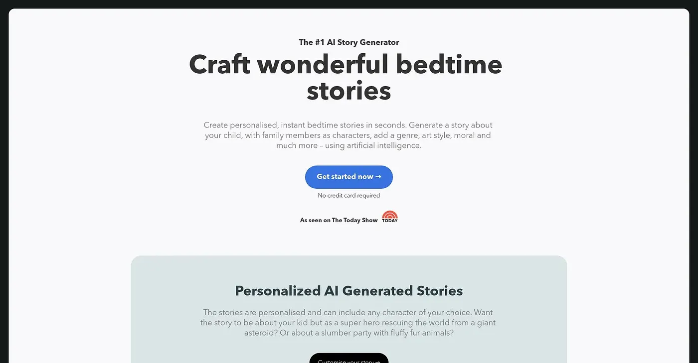 Screenshot of Bedtime Story AI