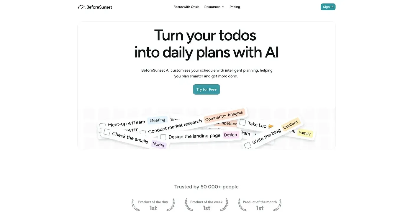 Screenshot of BeforeSunset AI