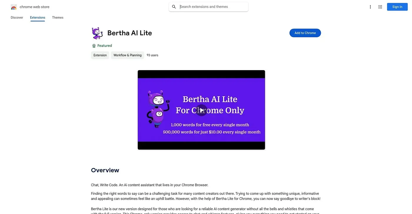 Screenshot of Bertha AI Lite