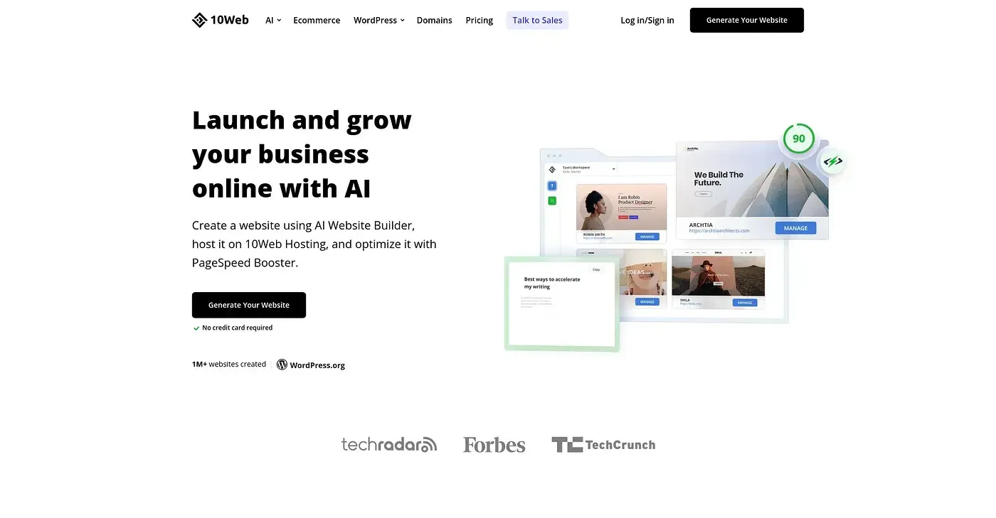 Screenshot of 10Web