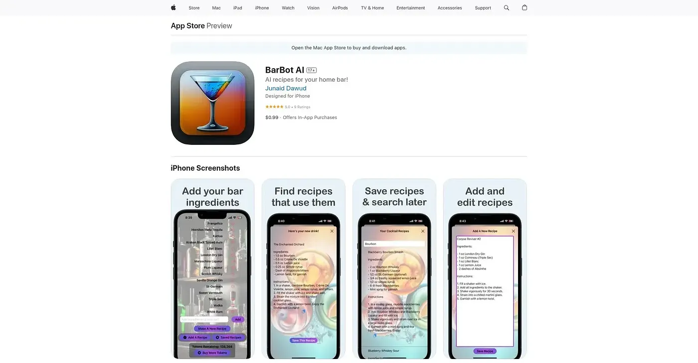 Screenshot of BarBot AI