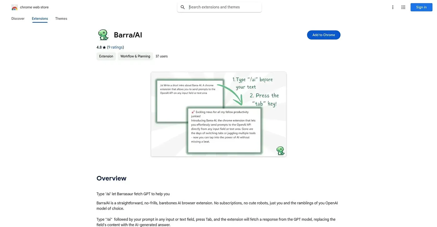Screenshot of Barrasaur Chrome Extension