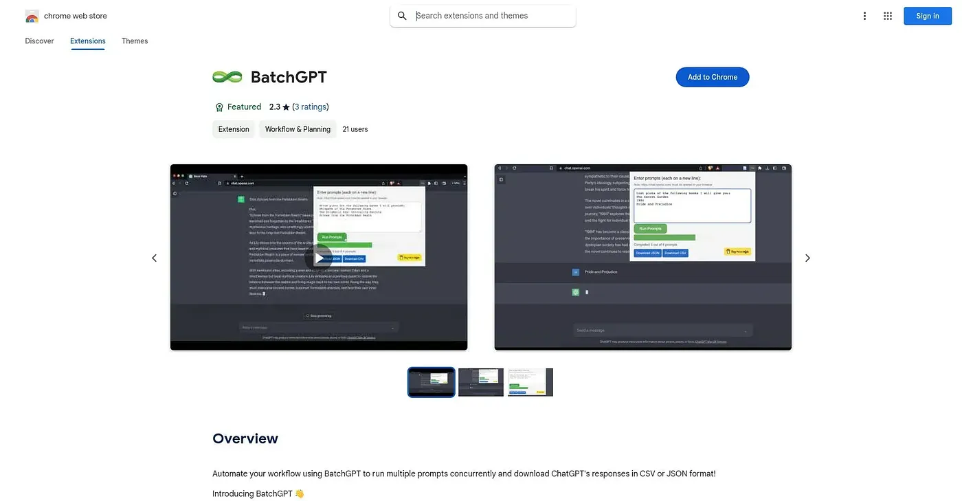 Screenshot of BatchGPT Chrome Extension