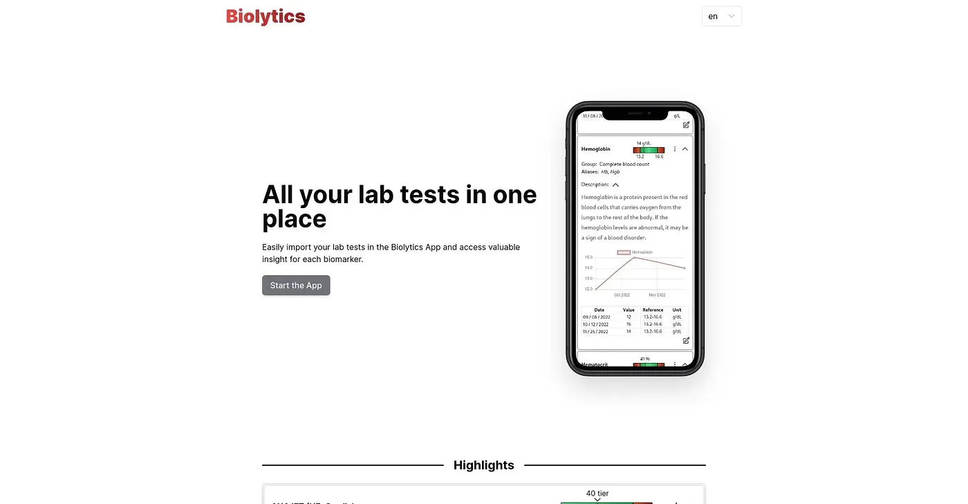 Screenshot of Biolytics App