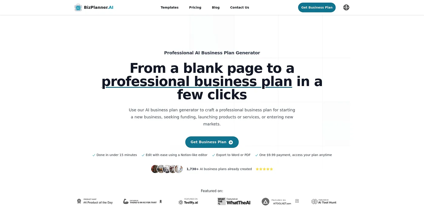 Screenshot of BizPlanner