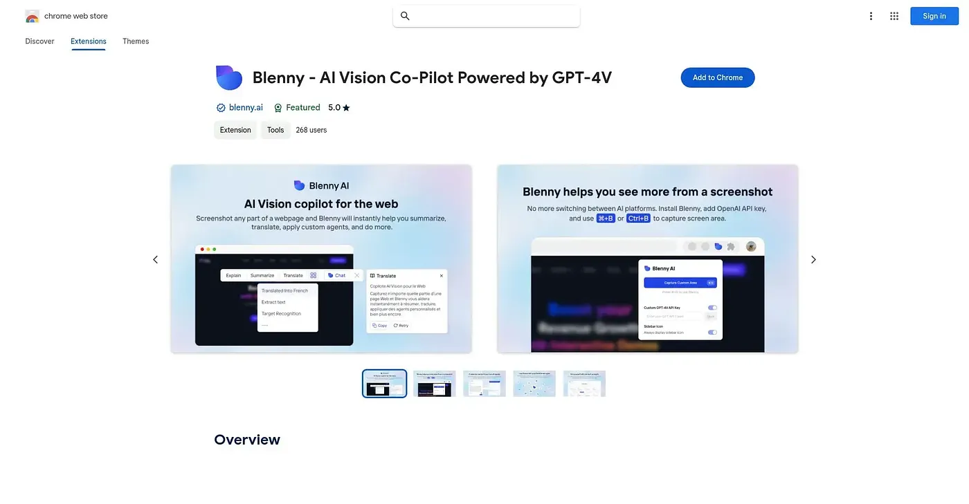 Screenshot of Blenny AI Vision Co-Pilot Chrome Extension
