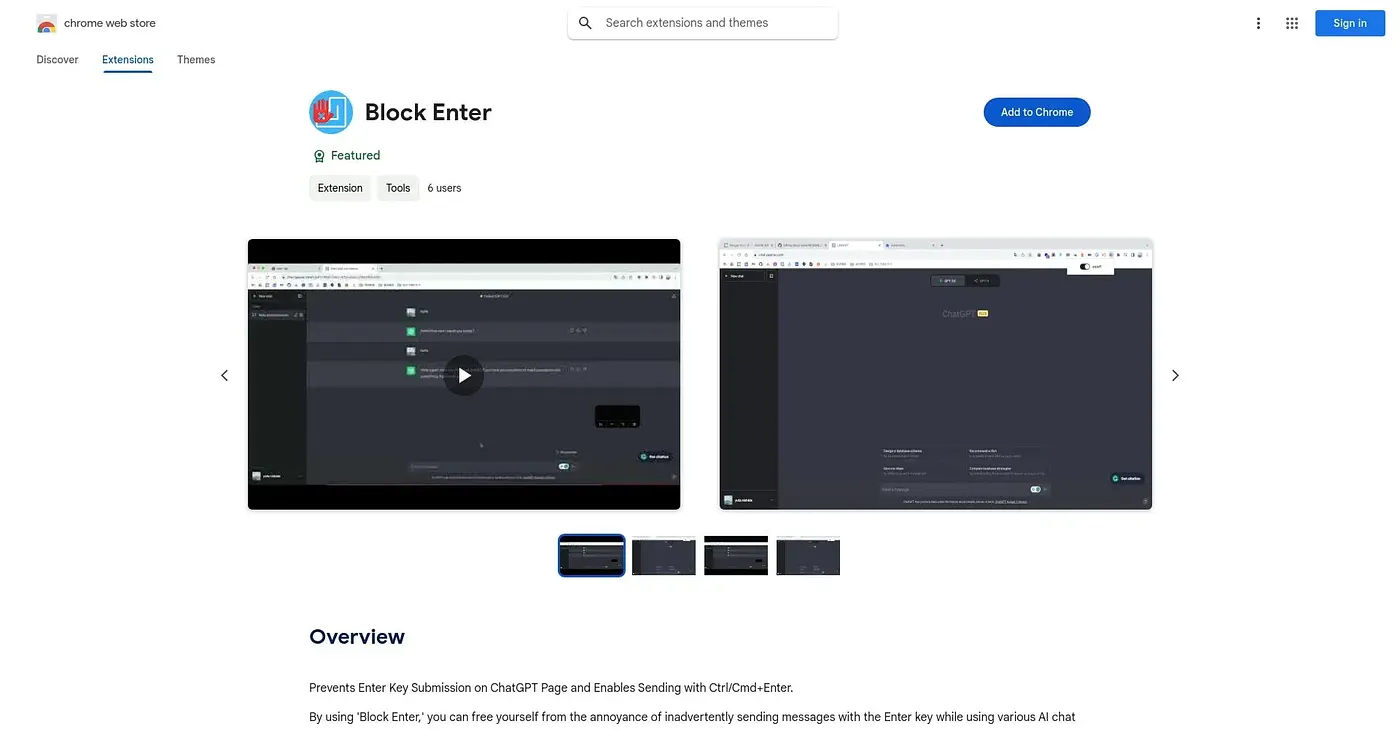 Screenshot of Block Enter Chrome Extension