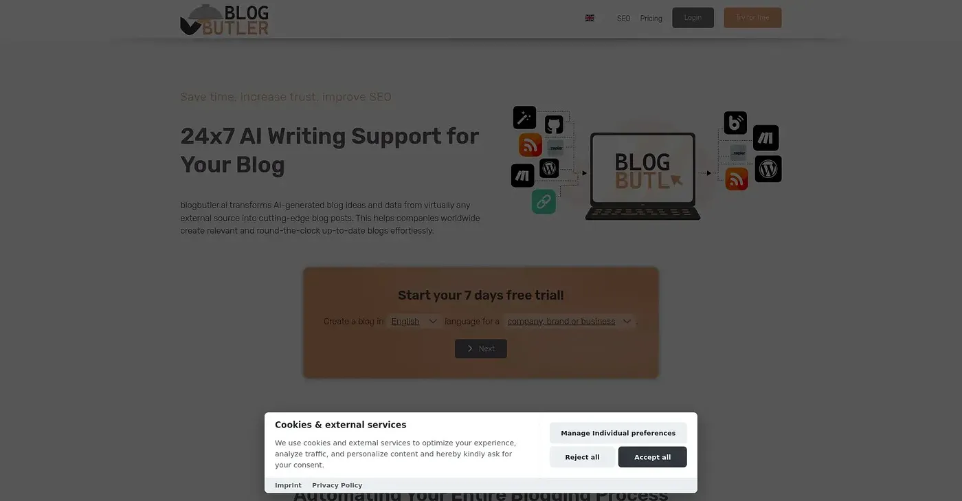 Screenshot of Blog Butler AI