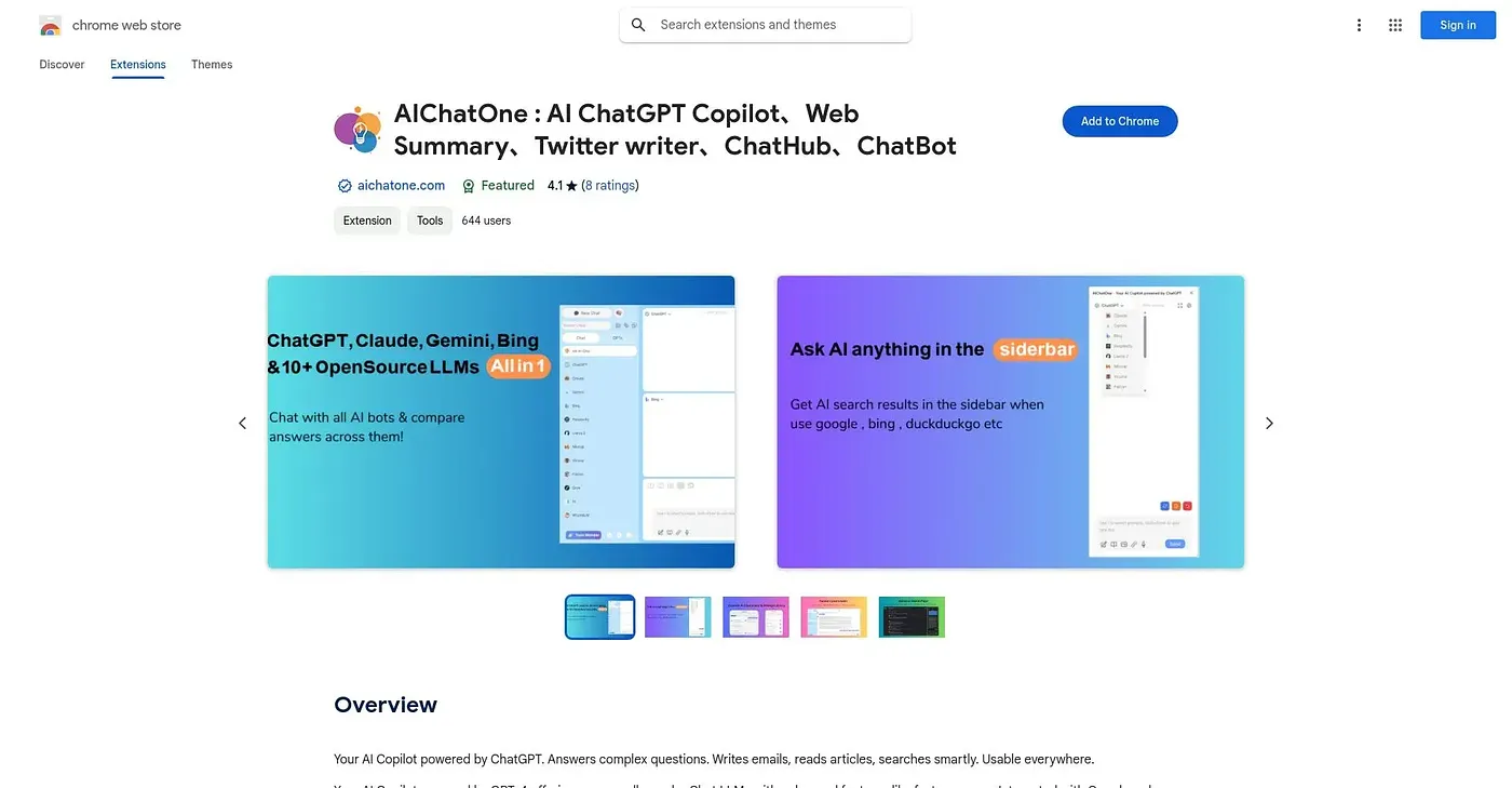Screenshot of AI ChatOne Chrome Extension