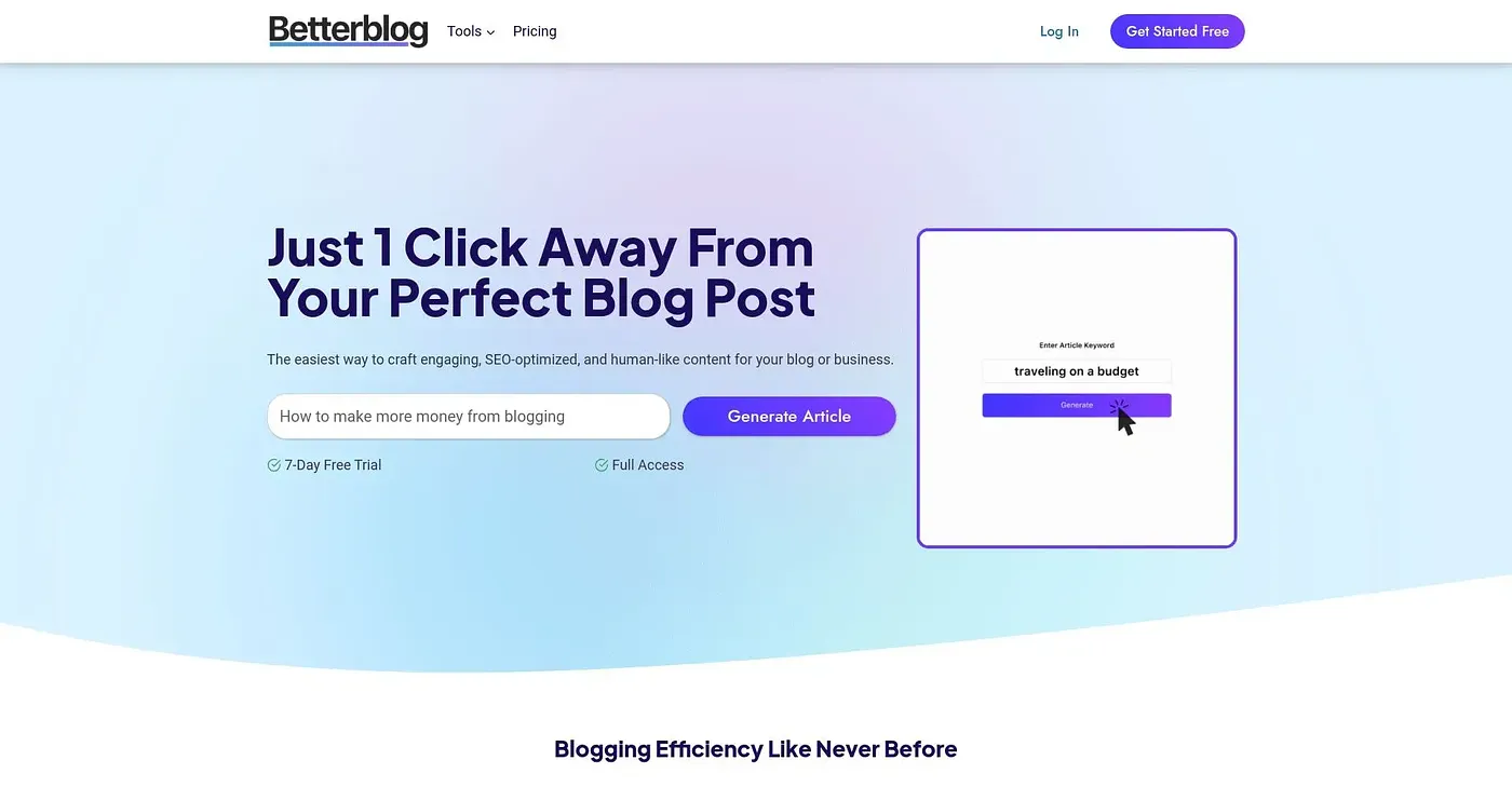 Screenshot of Better Blog AI