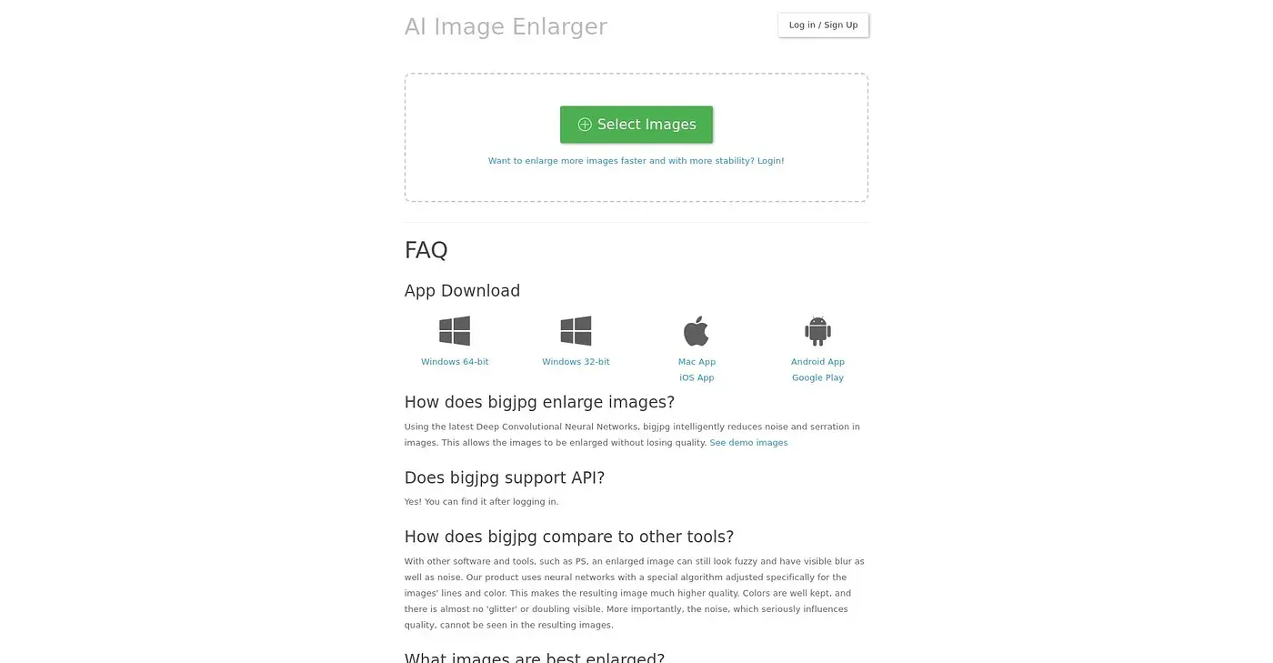 Screenshot of Bigjpg