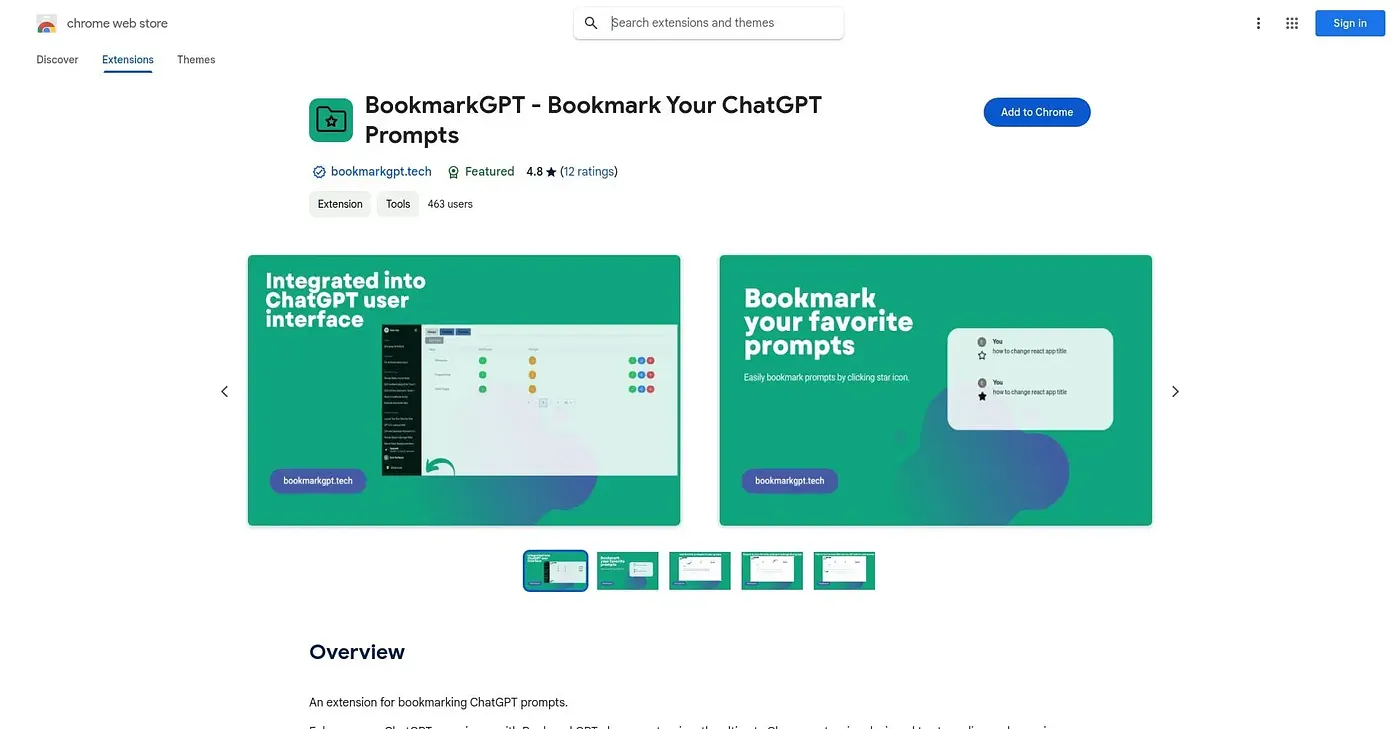 Screenshot of BookmarkGPT Chrome Extension
