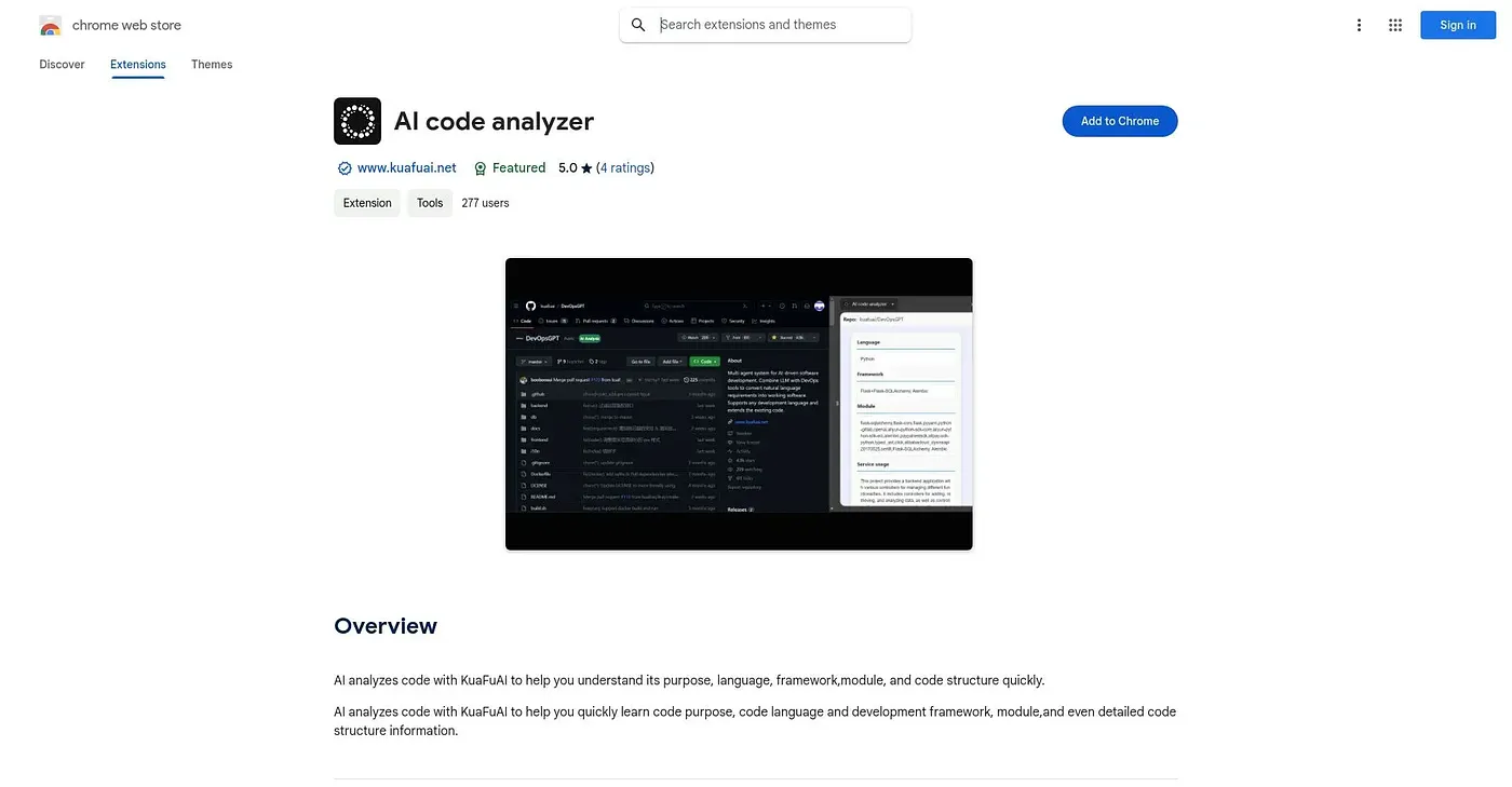 Screenshot of AI Code Analyzer - Chrome Extension