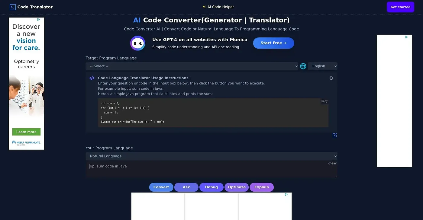 Screenshot of AI Code Convert