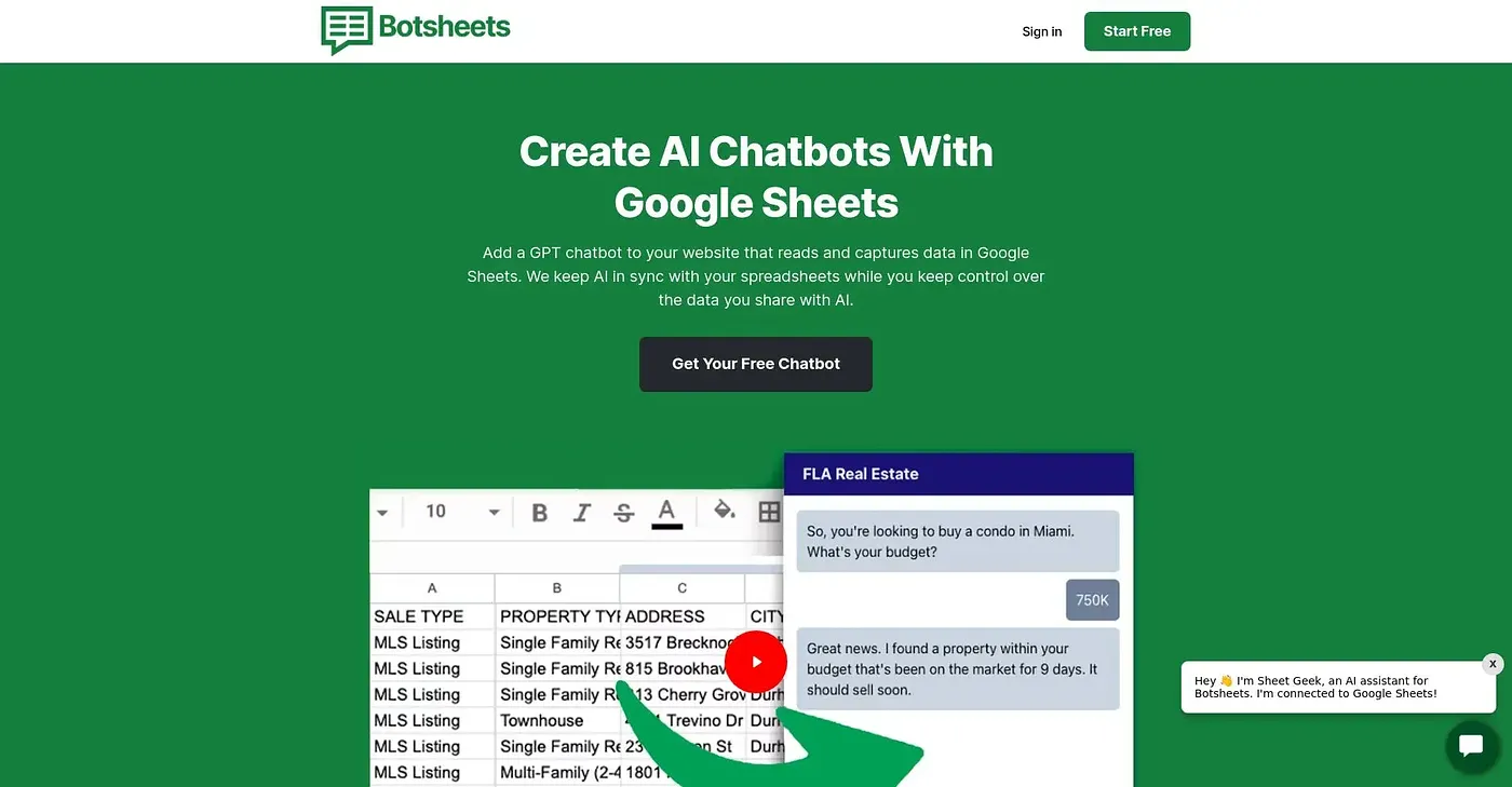 Screenshot of Botsheets
