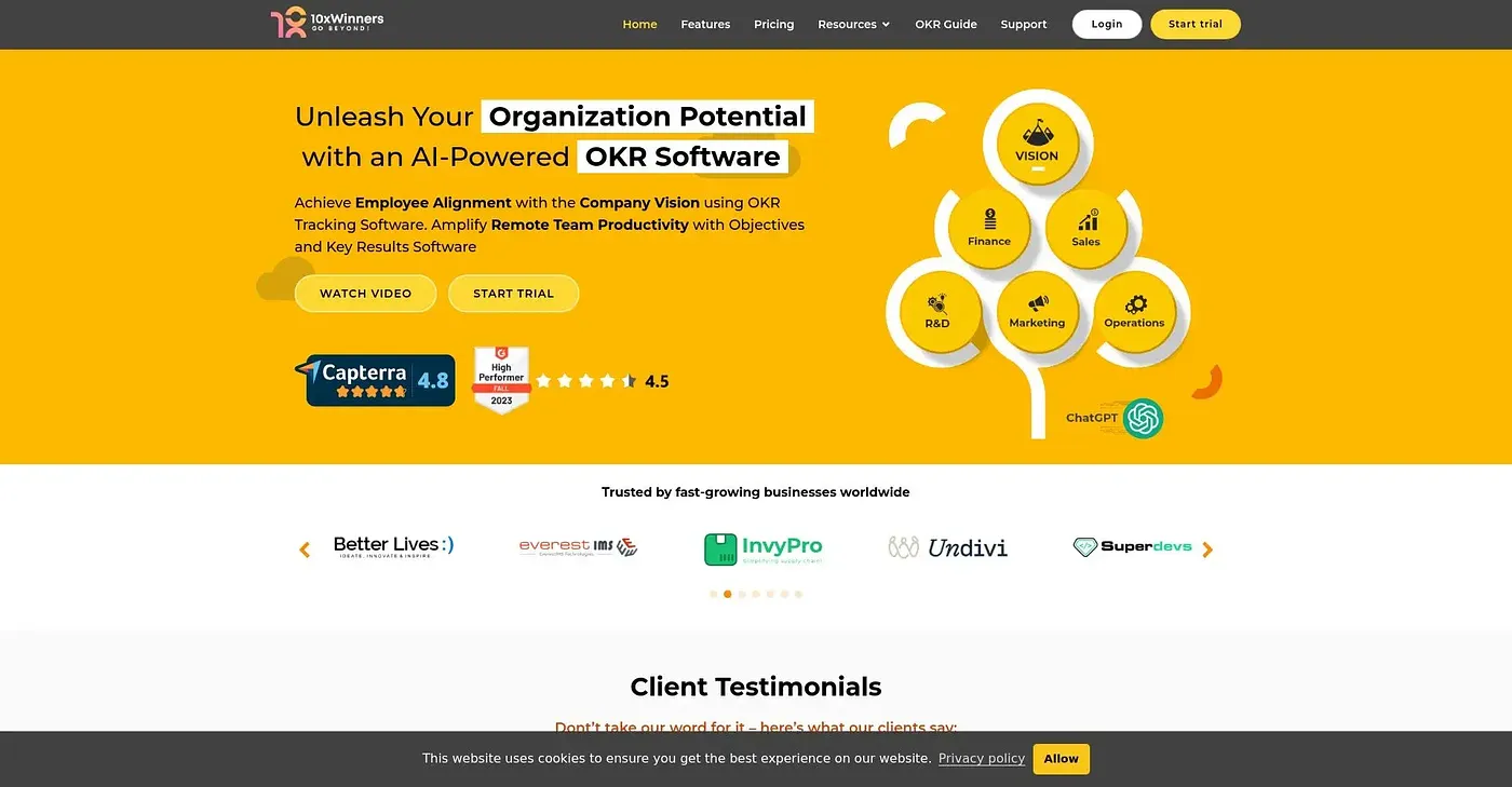 Screenshot of 10xWinners OKR