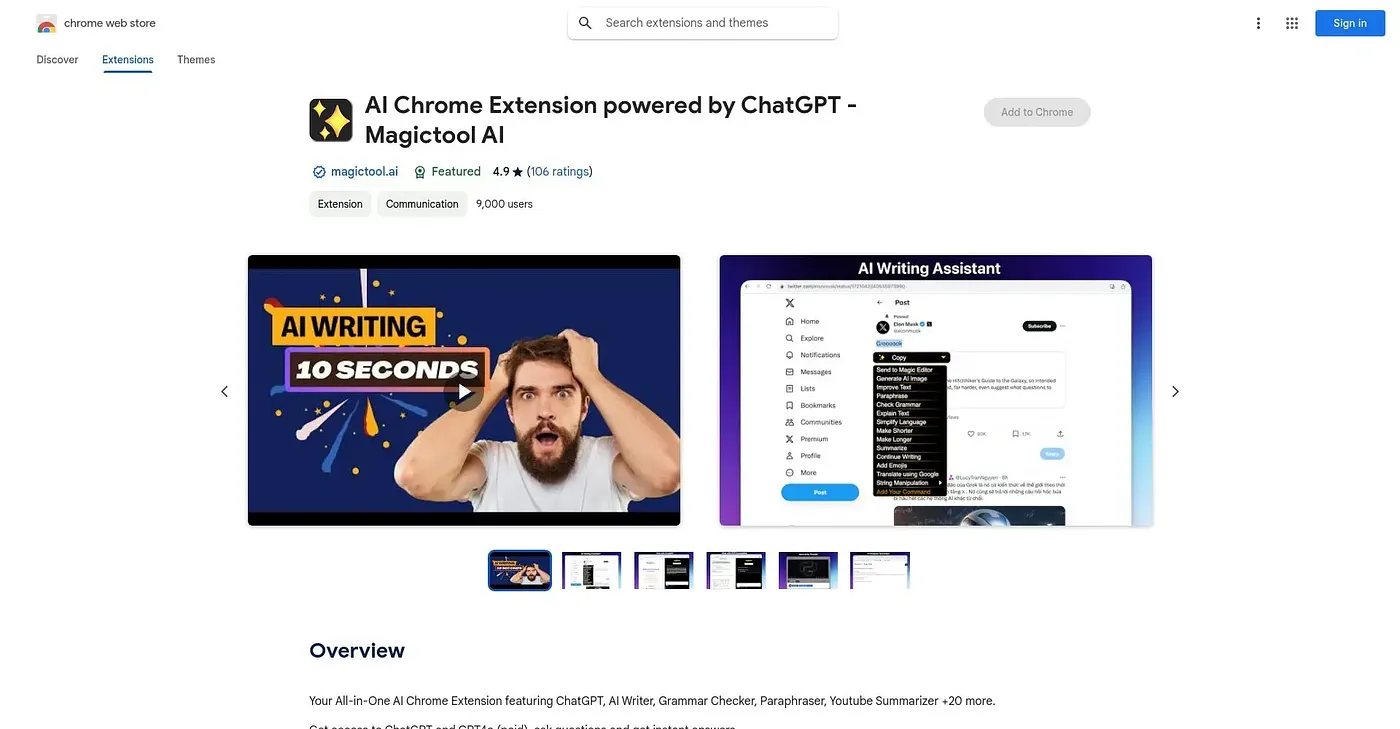 Screenshot of AI Chrome Extension Power Chrome Extension