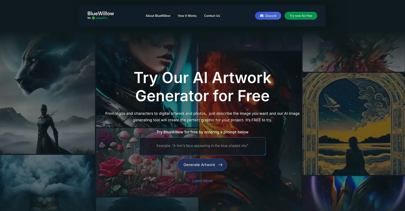 Screenshot of Blue Willow AI